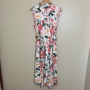 NWOT Nina Leonard Pink Floral Sleeveless Midi Dress